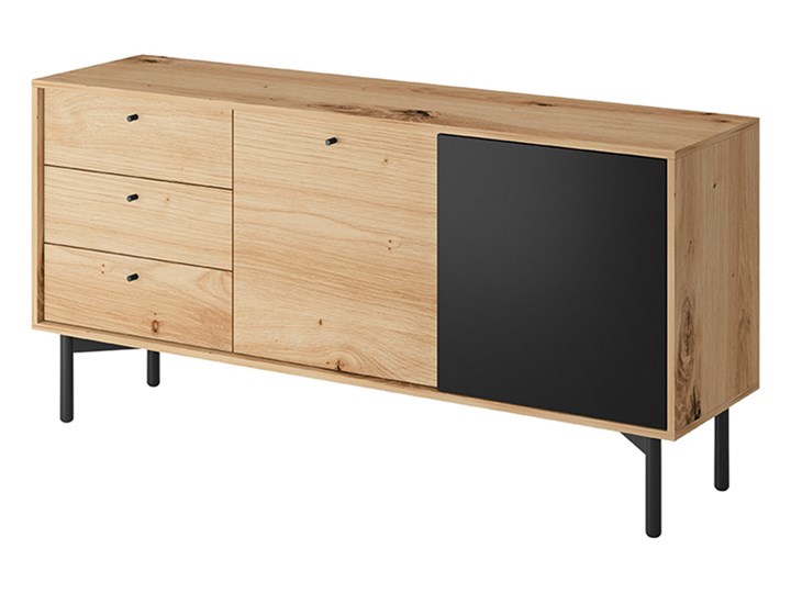Nowoczesna komoda na metalowych nogach FLOW FK151 dąb/czarny 151X74CM Z szafkami i szufladami Pomieszczenie Pokój nastolatka Wysokość 74 cm Szerokość 151 cm Drewno Styl Skandynawski
