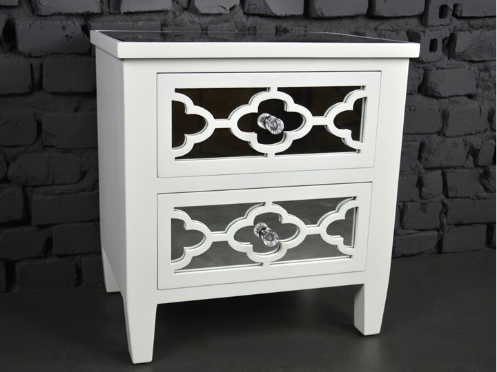 Szafka nocna lustrzana glamour z marokańskim wzorem Wysokość 52 cm Głębokość 35 cm Uniwersalne Płyta MDF Szerokość 49 cm Szkło Nocne Kategoria Szafki i regały