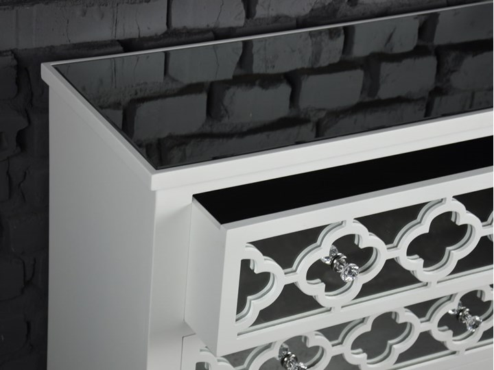 Komoda lustrzana glamour wzór marokański Głębokość 35 cm Lustro Szerokość 78 cm Z szufladami Płyta MDF Wysokość 78 cm Kolor Biały