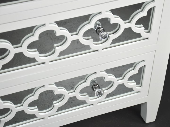 Komoda lustrzana glamour wzór marokański Szerokość 78 cm Płyta MDF Kategoria Komody Lustro Głębokość 35 cm Wysokość 78 cm Z szufladami Kolor Biały