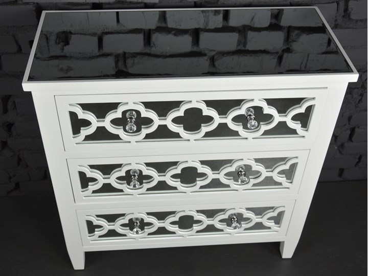Komoda lustrzana glamour wzór marokański Wysokość 78 cm Głębokość 35 cm Lustro Szerokość 78 cm Z szufladami Płyta MDF Kolor Biały