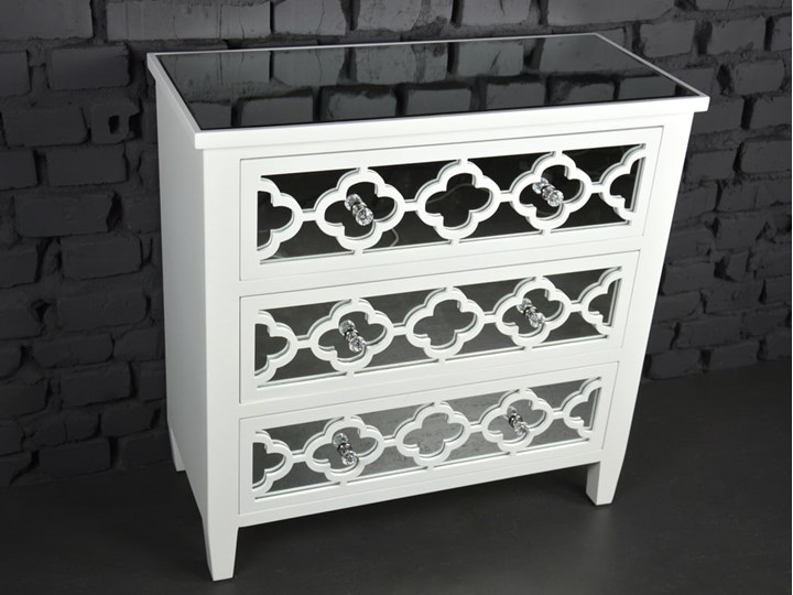 Komoda lustrzana glamour wzór marokański Płyta MDF Z szufladami Lustro Głębokość 35 cm Kategoria Komody Wysokość 78 cm Szerokość 78 cm Kolor Biały