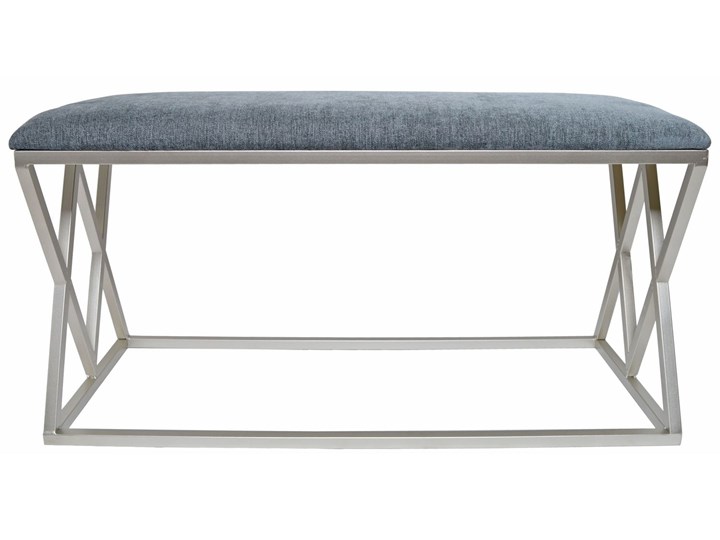 ŁAWECZKA METALOWA Z WELUROWYM SIEDZISKIEM SZARA ZE SREBRNYMI NOGAMI 100.5*40.5*52cm Styl Glamour