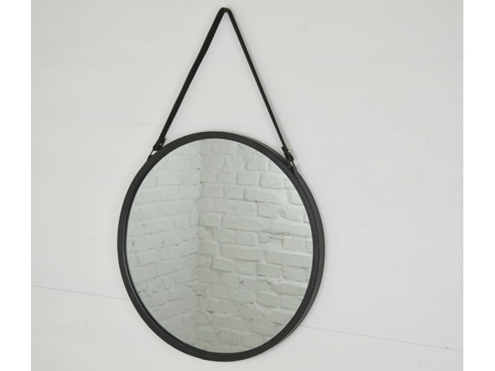 LUSTRO OKRĄGŁE NA PASKU METALOWE LOFT CZARNE 50CM Ścienne Styl Glamour