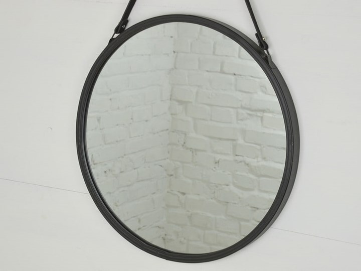 LUSTRO OKRĄGŁE NA PASKU METALOWE LOFT CZARNE 50CM Ścienne Styl Industrialny Styl Glamour