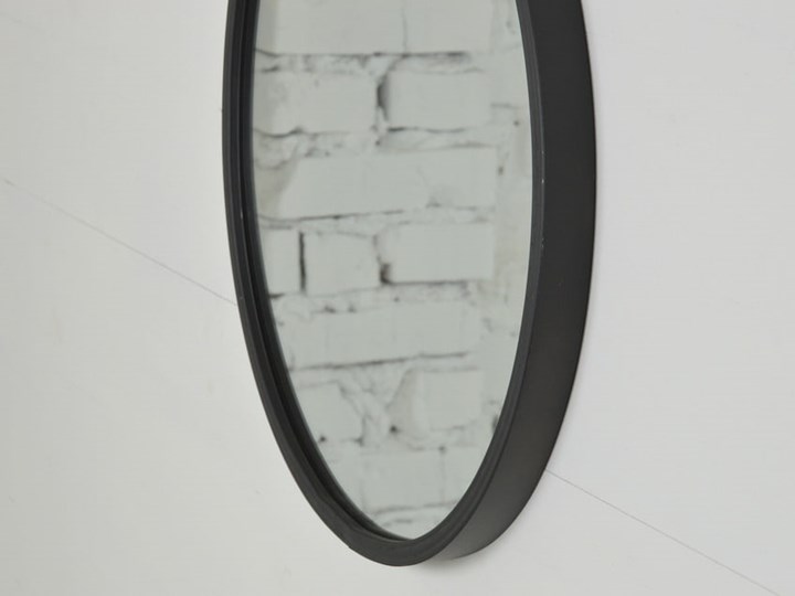 LUSTRO OKRĄGŁE NA PASKU METALOWE LOFT CZARNE 50CM Ścienne Styl Vintage