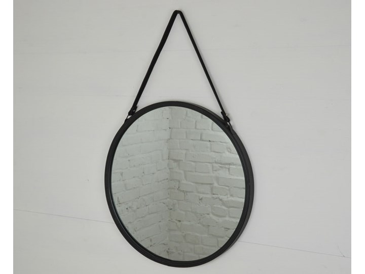 LUSTRO OKRĄGŁE NA PASKU METALOWE LOFT CZARNE 50CM Ścienne Kolor Czarny