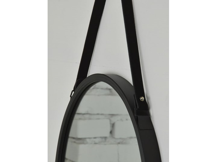 LUSTRO OKRĄGŁE NA PASKU METALOWE LOFT CZARNE 50CM Ścienne Styl Vintage