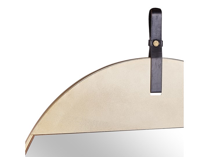 Lustro ścienne złote metalowa rama okrągłe 60 cm na pasku ze skóry ekologicznej dekoracyjne styl nowoczesny Pomieszczenie Salon Styl Glamour