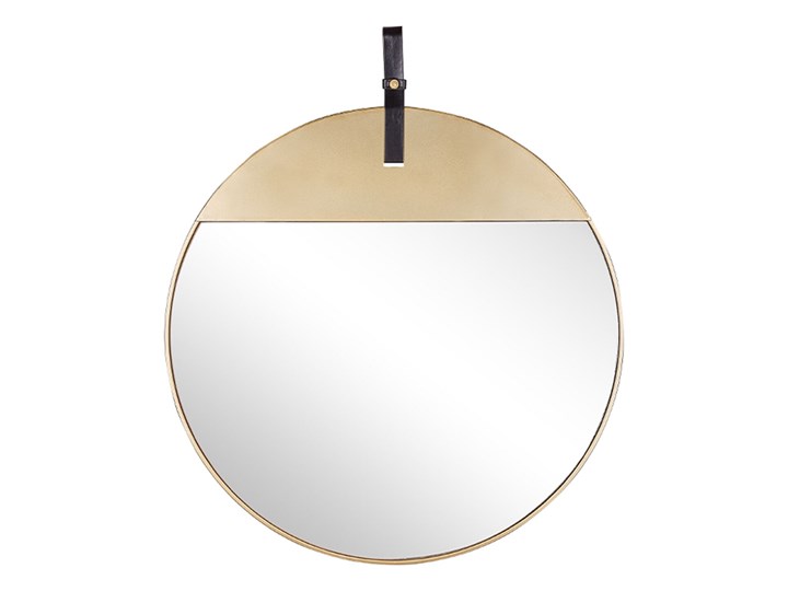 Lustro ścienne złote metalowa rama okrągłe 60 cm na pasku ze skóry ekologicznej dekoracyjne styl nowoczesny Styl Glamour