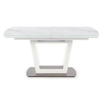 Biały stół w imitacji marmuru Blanco ze szklanym blatem