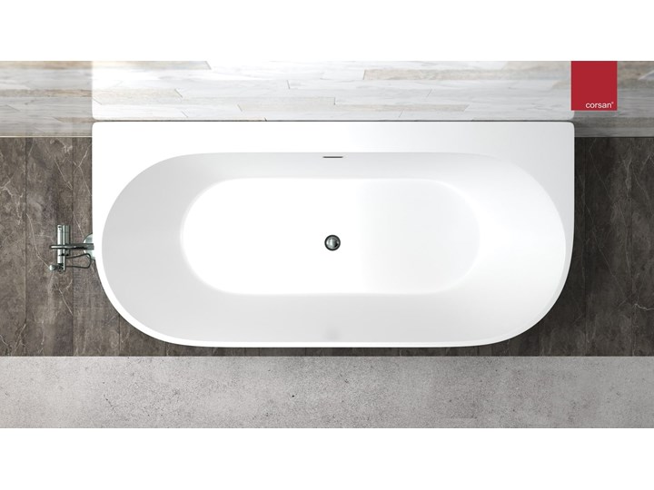 Wanna przyścienna wolnostojąca Corsan E030 Mono 160 cm z szeroką krawędzią i wykończeniem złotym Kategoria Wanny Prostokątna Stal Wolnostojące Akryl Długość 150 cm Kolor Biały