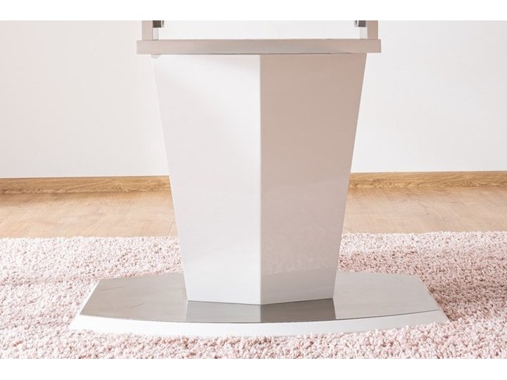 Biały stół na jednej nodze z funkcją rozkładania Houston Wysokość 120 cm Szerokość 120 cm Długość 80 cm Płyta MDF Stal Długość 160 cm Długość 120 cm Szerokość 80 cm Kształt blatu Prostokątny