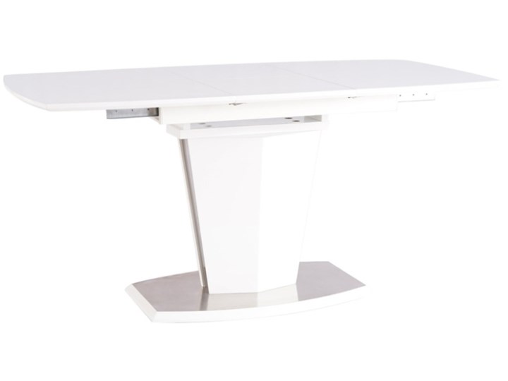 Biały stół na jednej nodze z funkcją rozkładania Houston Płyta MDF Długość 160 cm  Szerokość 80 cm Stal Wysokość 120 cm Długość 80 cm  Długość 120 cm  Szerokość 120 cm Średnica