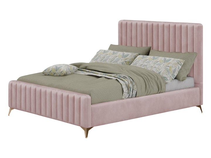 Łóżko welurowe 160x200 w stylu Glamour BELANIA (VFB-02) / Różowy Łóżko pikowane Metal Drewno Styl Nowoczesny