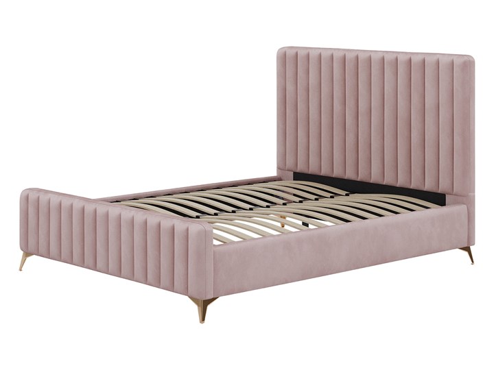 Łóżko welurowe 160x200 w stylu Glamour BELANIA (VFB-02) / Różowy Metal Łóżko pikowane Drewno Rozmiar materaca 160x200 cm