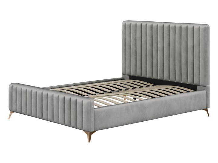 Łóżko 140x200 w stylu Glamour BELANIA (VFB-02) / Welur - Szary Tkanina Metal Drewno Rozmiar materaca 140x200 cm