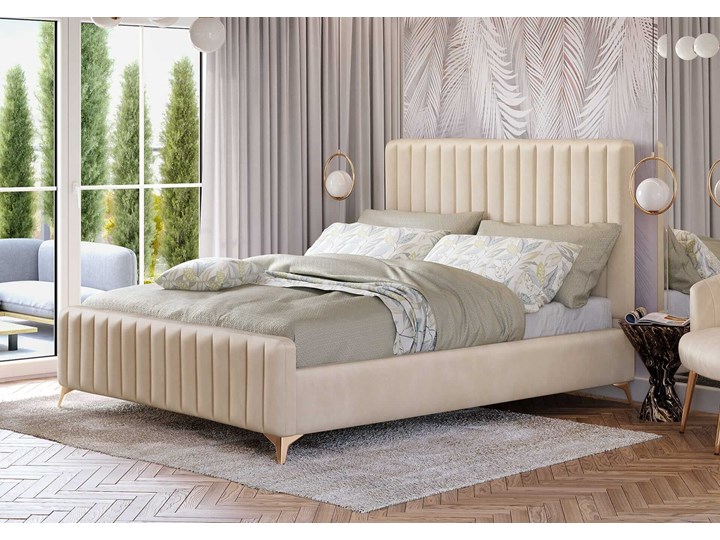 Łóżko Glamour 140x200 (VFB-02) / Welur - Beż Kategoria Łóżka do sypialni Drewno Metal Tkanina Rozmiar materaca 140x200 cm