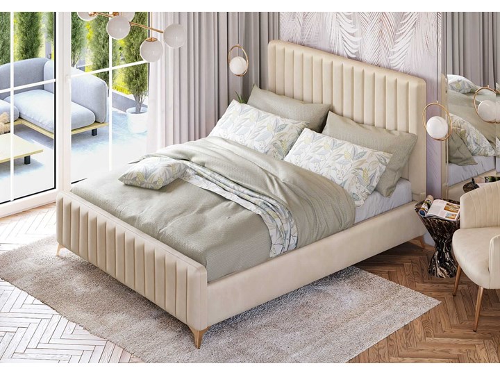 Łóżko Glamour 140x200 (VFB-02) / Welur - Beż Drewno Tkanina Metal Rozmiar materaca 140x200 cm