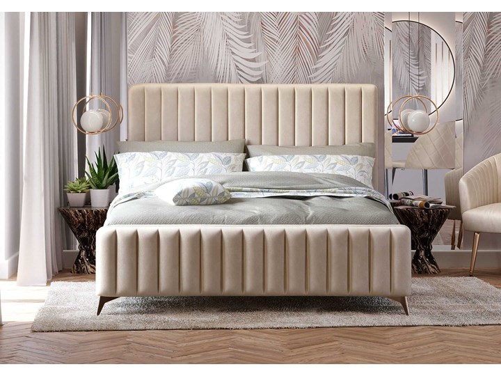 Łóżko Glamour 140x200 (VFB-02) / Welur - Beż Tkanina Metal Drewno Rozmiar materaca 140x200 cm Kategoria Łóżka do sypialni