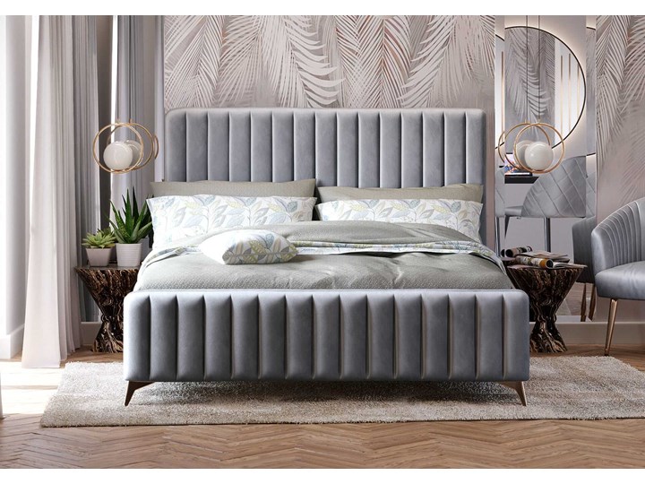 Łóżko Glamour 160x200 BELANIA (VFB-02) / Szary Drewno Metal Łóżko tapicerowane Styl Nowoczesny Welur Rozmiar materaca 160x200 cm
