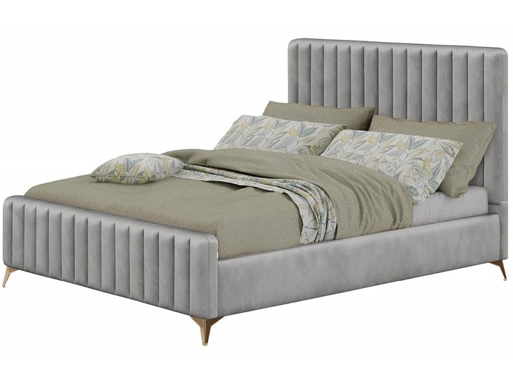 Łóżko 140x200 w stylu Glamour BELANIA (VFB-02) / Welur - Szary Rozmiar materaca 140x200 cm Tkanina Drewno Metal Kategoria Łóżka do sypialni