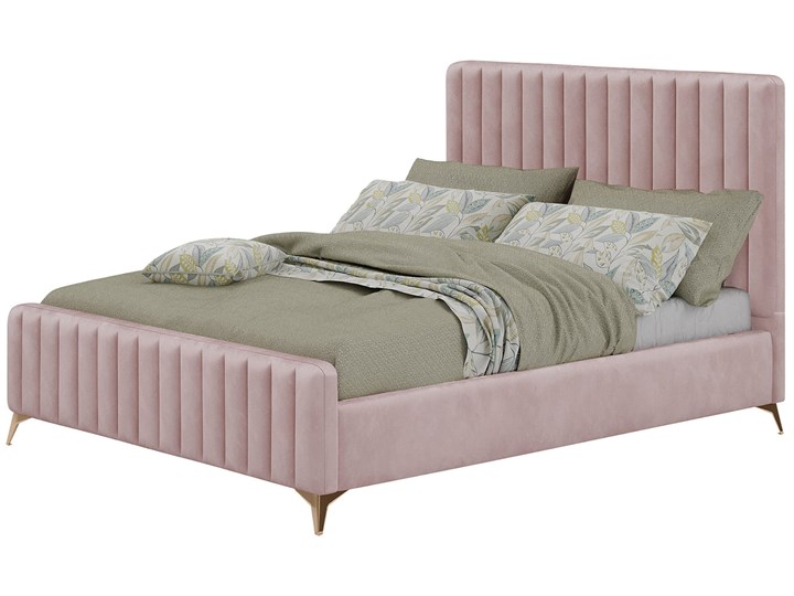 Łóżko 140x200 w stylu Glamour BELANIA (VFB-02) / Welur - Różowy Metal Drewno Rozmiar materaca 140x200 cm