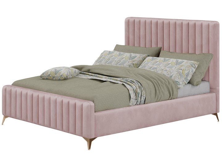 Łóżko welurowe 160x200 w stylu Glamour BELANIA (VFB-02) / Różowy Rozmiar materaca 160x200 cm Metal Łóżko pikowane Drewno Styl Nowoczesny