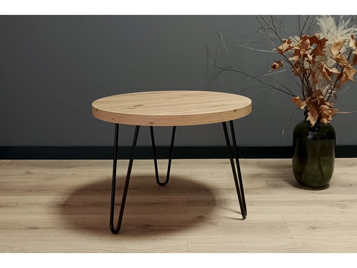 Okrągły stolik kawowy SIMPLE 60 Dąb Artisan Płyta meblowa Metal Wysokość 45 cm Drewno Stal Średnica 60 cm Styl Minimalistyczny