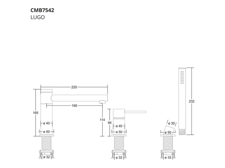 Bateria wannowa otworowa Corsan CMB7542CH Lugo chromowana Bateria prysznicowa Bateria stojąca Kategoria Baterie łazienkowe