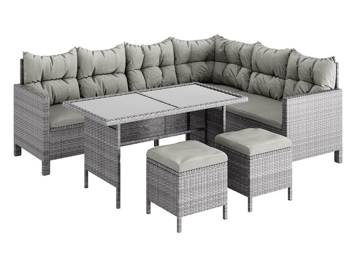 Meble ogrodowe zestaw z technorattanu XXL dla 9 osób -1092 POPIEL - 6 częściowy Zawartość zestawu Sofa Zestawy wypoczynkowe Kategoria Zestawy mebli ogrodowych