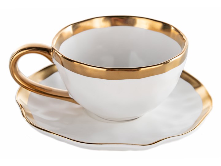Filiżanka ze spodkiem porcelanowa biała 15x11 cm Kolor Biały Porcelana Filiżanka do kawy Ceramika Filiżanka do herbaty Kategoria Filiżanki