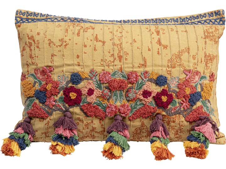 Poduszka dekoracyjna Textured Tassels 50x35 cm kolorowa Kolor Wielokolorowy 35x50 cm Prostokątne Kolor Beżowy