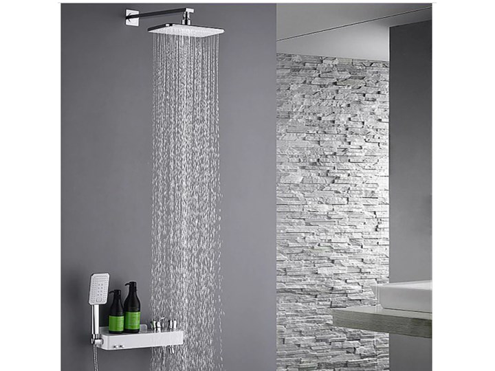 ZESTAW PRYSZNICOWY NATYNKOWY Z DESZCZOWNICĄ, BATERIA PRYSZNICOWA, WHITE CHROME
