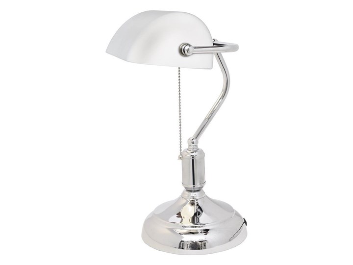 LAMPA BANKIERSKA BIURKOWA KLASYCZNA BIAŁA BANKER LUMINA DECO Lampa z kloszem Lampa gabinetowa Lampa biurkowa Lampa z abażurem Metal Szkło Chrom Wysokość 38 cm Styl Tradycyjny