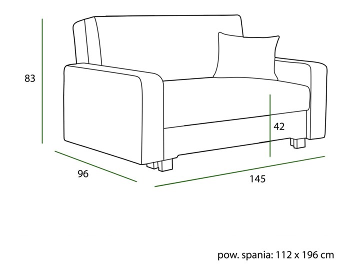 Fotel 2 osobowy rozkładany z funkcją spania LUX-1 / kolory Głębokość 83 cm Szerokość 145 cm Kategoria Sofy i kanapy
