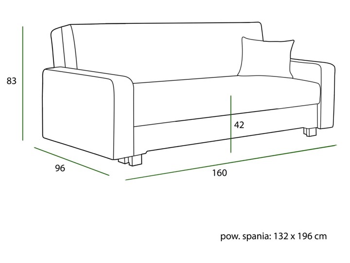 Sofa 3 osobowa z funkcją spania LUX-1 / kolory Głębokość 83 cm Wielkość Trzyosobowa Szerokość 160 cm Typ Gładkie