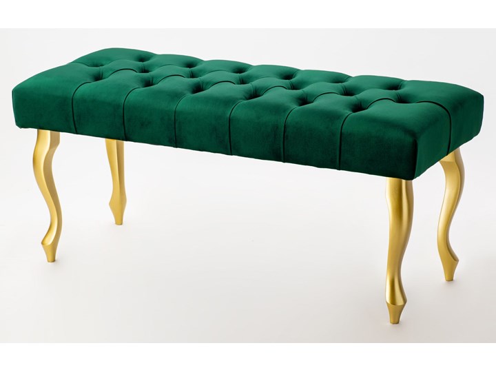 Ławka pikowana Chesterfield - Złota Butelkowa Zieleń Materiał nóżek Drewno Kategoria Ławki do salonu