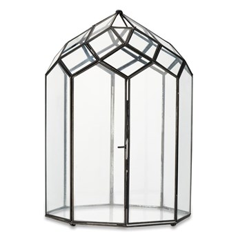 Metalowo-szklany lampion z czarną konstrukcją Nkuku Zarika, wys. 45 cm