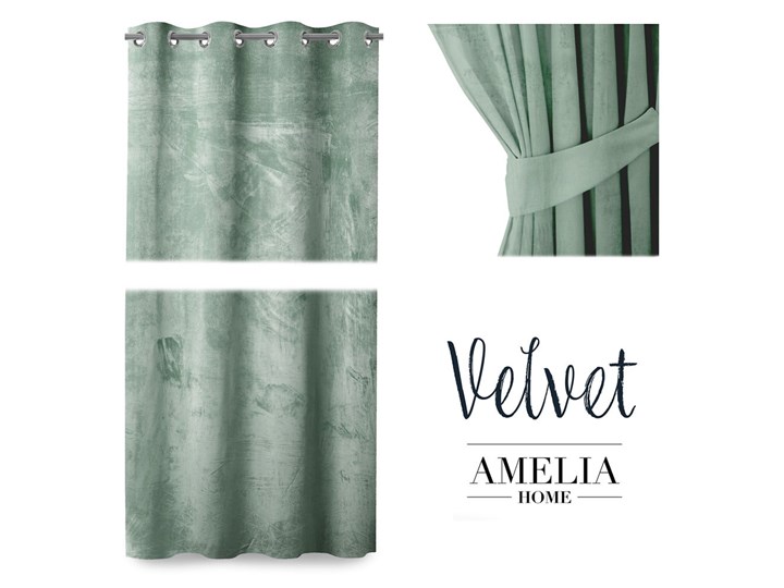 Zielona zasłona z aksamitną powierzchnią AmeliaHome Velvet, 140x245 cm Poliester Bawełna Mocowanie Kółka