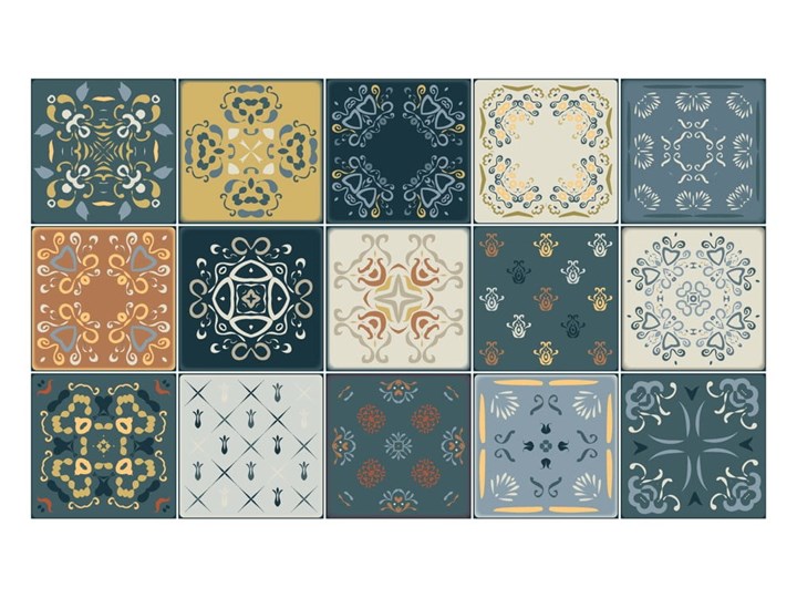 Zestaw 15 naklejek ściennych Ambiance Wall Stickers Tiles Azulejos Rio Cuarto, 15x15 cm