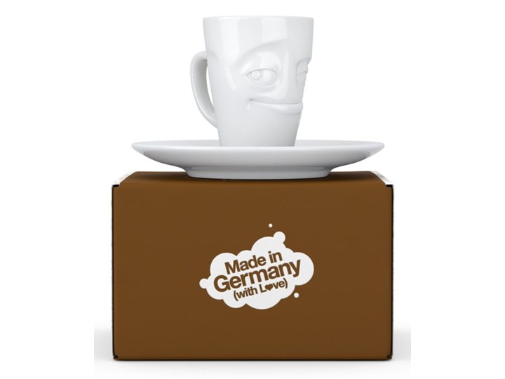 Biała uśmiechnięta porcelanowa filiżanka do espresso ze spodkiem 58products, 80 ml
