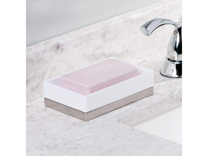 Biała mydelniczka iDesign Clarity, 13x8 cm Tworzywo sztuczne Mydelniczki Kolor Biały