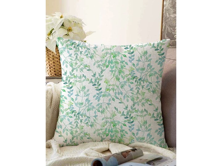 Beżowo-zielona poszewka na poduszkę z domieszką bawełny Minimalist Cushion Covers Twiggy, 55x55 cm Bawełna Poszewka dekoracyjna Poliester Kolor Beżowy