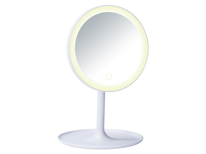 Białe lusterko kosmetyczne z podświetleniem LED Wenko Turro Okrągłe Kolor Biały Lustro z półką Kategoria Lustra