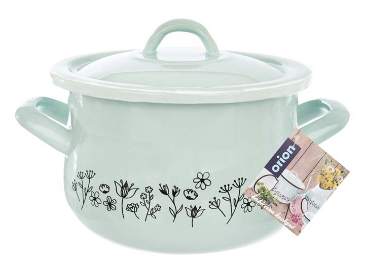 Miętowy emaliowany garnek z pokrywką Orion Meadow, 2,2 l Garnek do mikrofali Średnica 16 cm