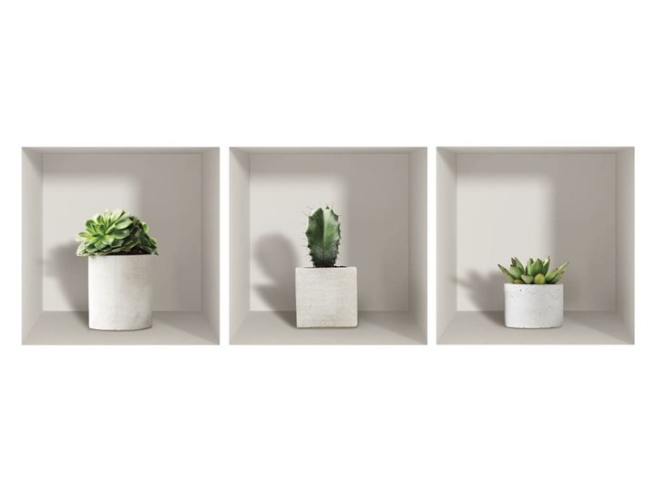 Komplet 3 naklejek ściennych 3D Ambiance Cactus Kategoria Pozostałe dekoracje domu Kolor Biały