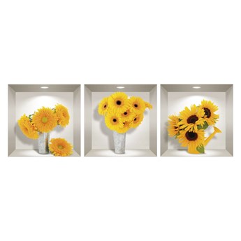 Komplet 3 naklejek ściennych 3D Ambiance Sunflowers