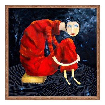 Drewniana taca dekoracyjna Red Lady, 40x40 cm