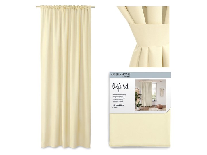 Jasnobeżowa zasłona AmeliaHome Pleat, 140x250 cm Poliester Mocowanie Tunel Typ Zasłony gotowe